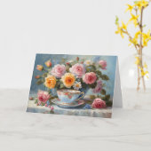 Rozen en theekopje  kaart (Gele Bloem)