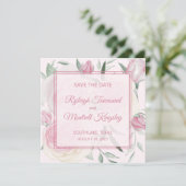 Rozen en tinten roze Save The Date kaart (Staand voorkant)