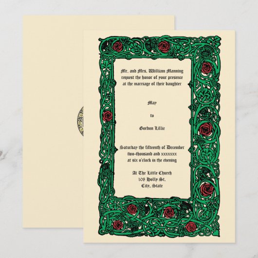  Rozen en trouwuitnodigingen voor klaver Kaart (Voorkant / Achterkant)