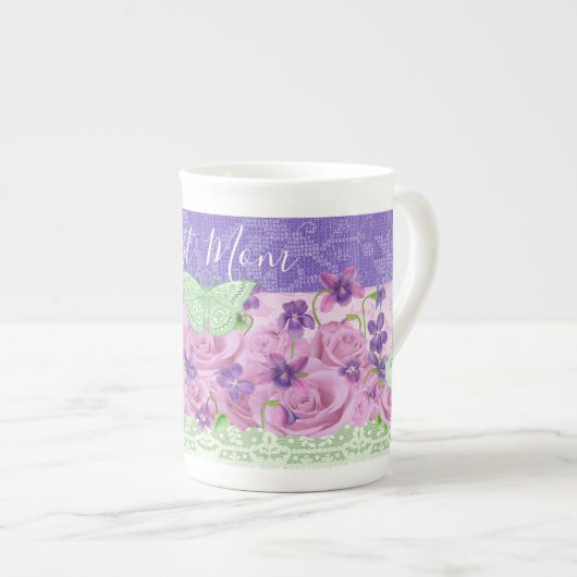 Rozen en Violet Bone China Mok (Voorkant rechts)