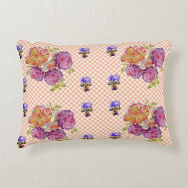 Rozen en Violet Shabby floral Decor Cushion Accent Kussen (Voorkant)