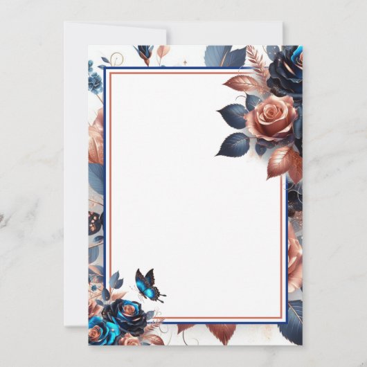 Rozen en Vlinder Blank Bruiloft Kaart (Voorkant)