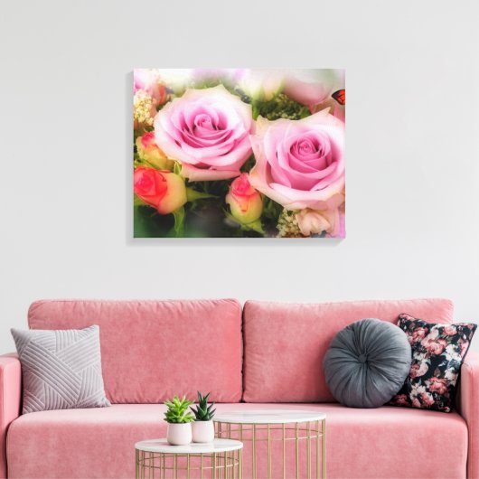 Rozen en vlinder canvas afdruk (Insitu (Woonkamer))