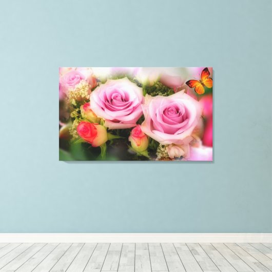 Rozen en vlinder canvas afdruk (Insitu (Houten vloer))