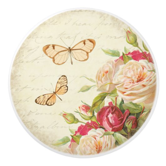 Rozen en vlinderknobbels keramische knop (Voorkant)