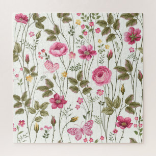 Rozen en vlinders: Bloemen naadloos Legpuzzel