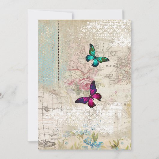 rozen en Vlinders Doop Uitnodigen Kaart (Achterkant)