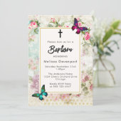 Rozen en vlinders Doop Uitnodiging (Staand voorkant)