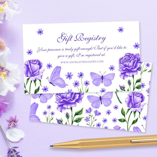 Rozen en vlinders Gift Registry Quinceañera Informatiekaartje