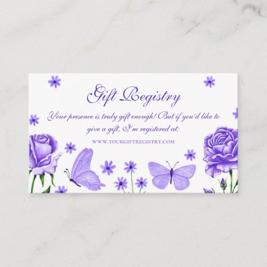 Rozen en vlinders Gift Registry Quinceañera Informatiekaartje (Voorkant)