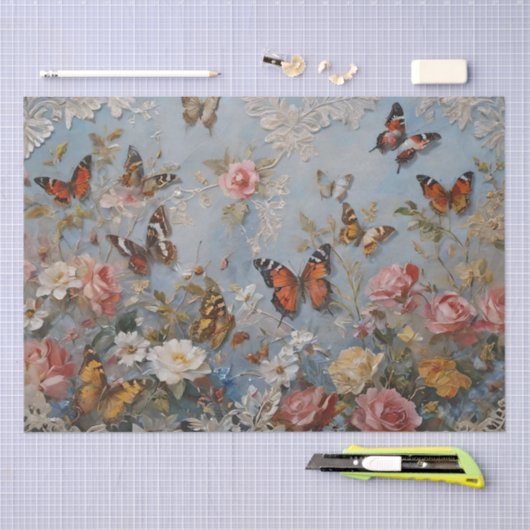 Rozen en vlinders Print Decoupage / Tissuepapier (Craft)