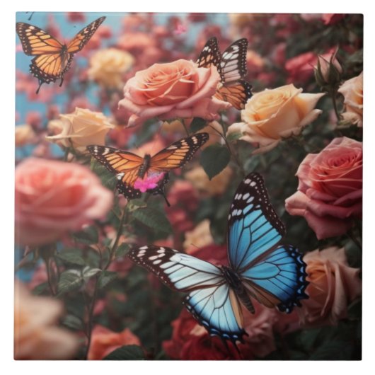 Rozen en vlinders tegeltje (Voorkant)