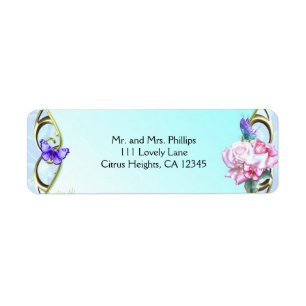 Rozen en vlinders van de geboorte etiket