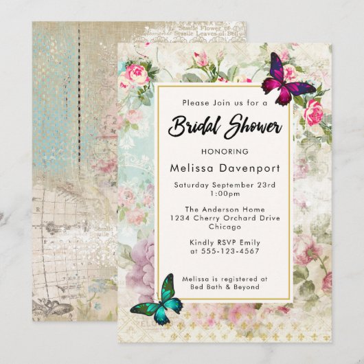 rozen en Vlinders Vrijgezellenfeest nodigen uit Kaart (Voorkant / Achterkant)