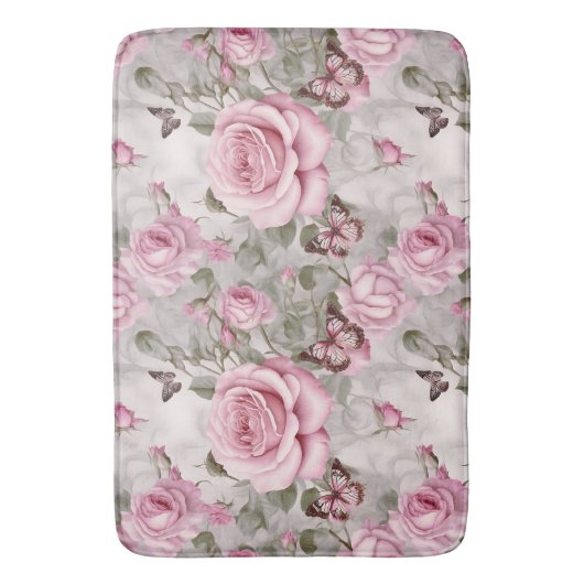 Rozen en vlinders Waterverf Badmat (Voorkant Verticaal)