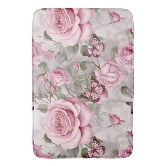Rozen en vlinders Waterverf Badmat (Voorkant Verticaal)