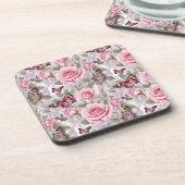 Rozen en vlinders Waterverf Bloemen Bier Onderzetter (Linkerzijde)