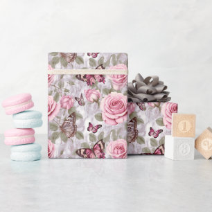 Rozen en vlinders Waterverf Bloemen Cadeaupapier
