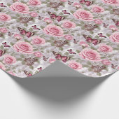 Rozen en vlinders Waterverf Bloemen Cadeaupapier (Hoek)