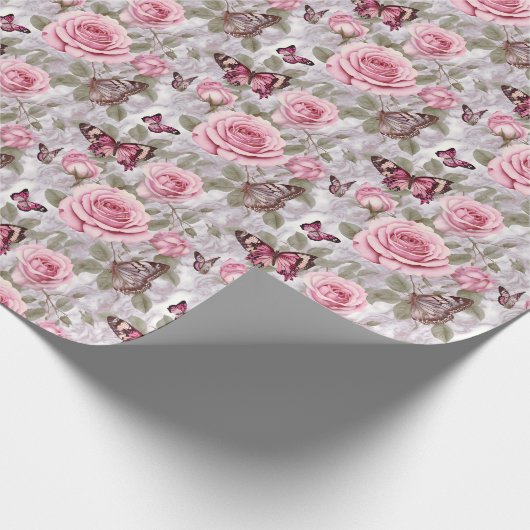 Rozen en vlinders Waterverf Bloemen Cadeaupapier (Hoek)