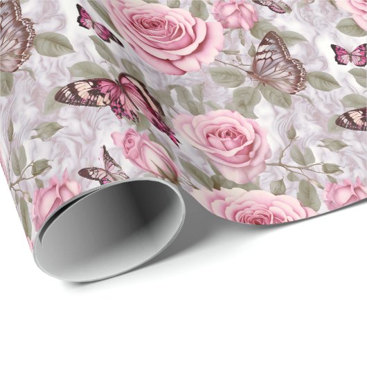 Rozen en vlinders Waterverf Bloemen Cadeaupapier (Rol Hoek)