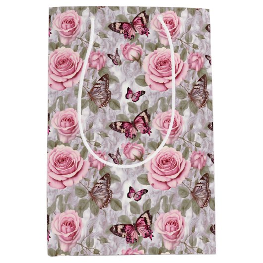 Rozen en vlinders Waterverf Bloemen Medium Cadeauzakje (Voorkant)