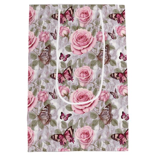 Rozen en vlinders Waterverf Bloemen Medium Cadeauzakje (Achterkant)