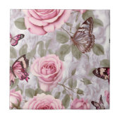 Rozen en vlinders Waterverf Bloemen Tegeltje (Voorkant)