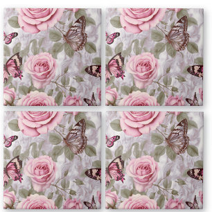 Rozen en vlinders Waterverf Bloemen Tegeltje