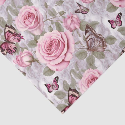 Rozen en vlinders Waterverf Bloemen Tissuepapier (Detail)