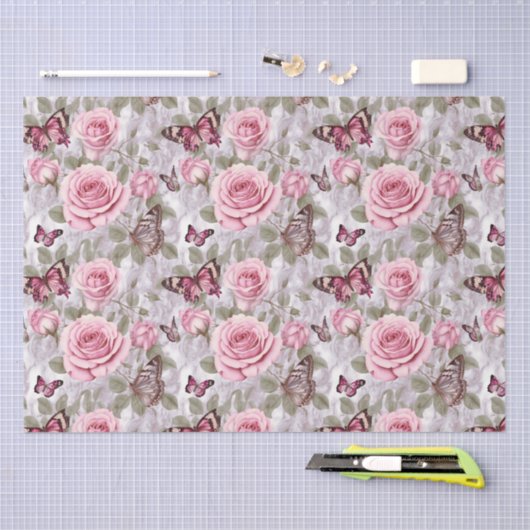 Rozen en vlinders Waterverf Bloemen Tissuepapier (Craft)