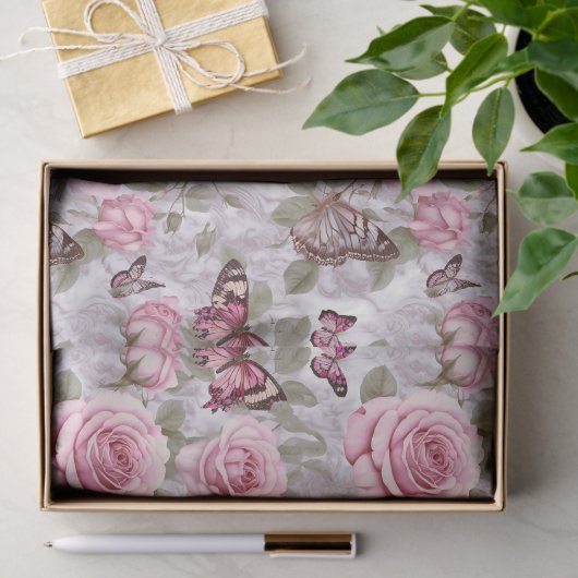 Rozen en vlinders Waterverf Bloemen Tissuepapier (Geschenk)