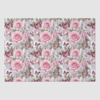 Rozen en vlinders Waterverf Bloemen Tissuepapier