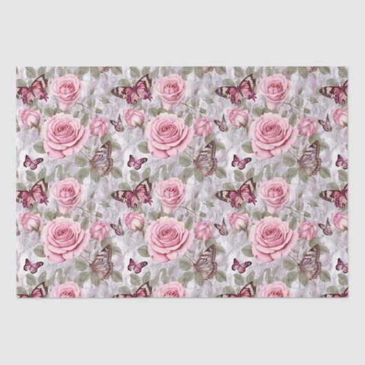 Rozen en vlinders Waterverf Bloemen Tissuepapier (Voorkant)