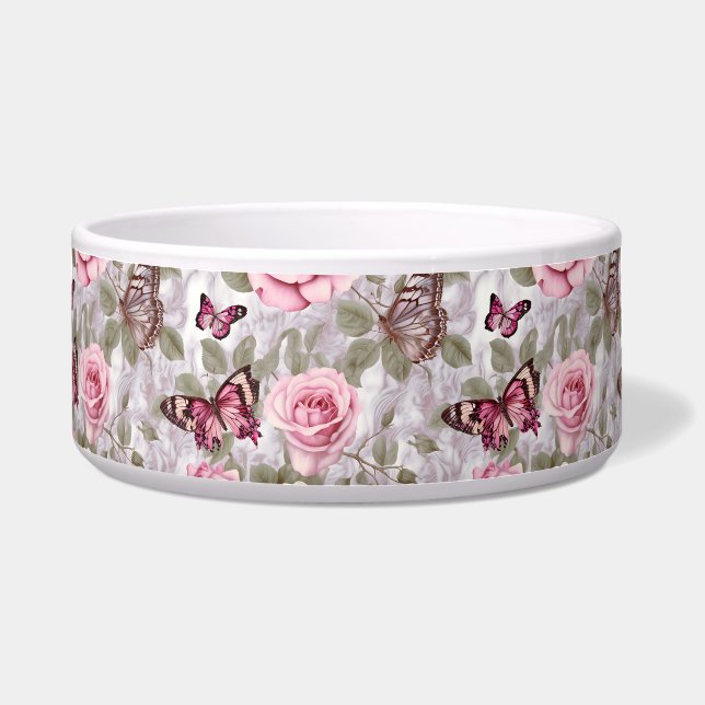 Rozen en vlinders Waterverf Bloemen Voerbakje (Voorkant)