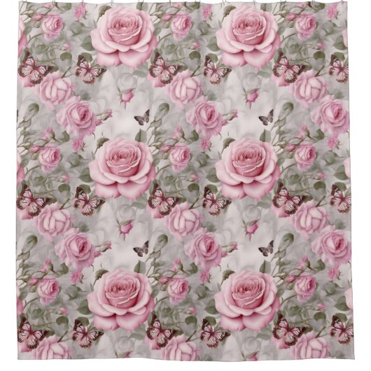 Rozen en vlinders Waterverf Douchegordijn (Voorkant)