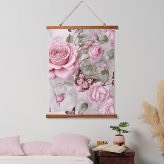 Rozen en vlinders Waterverf Hangend Wandkleed (Slaapkamer)