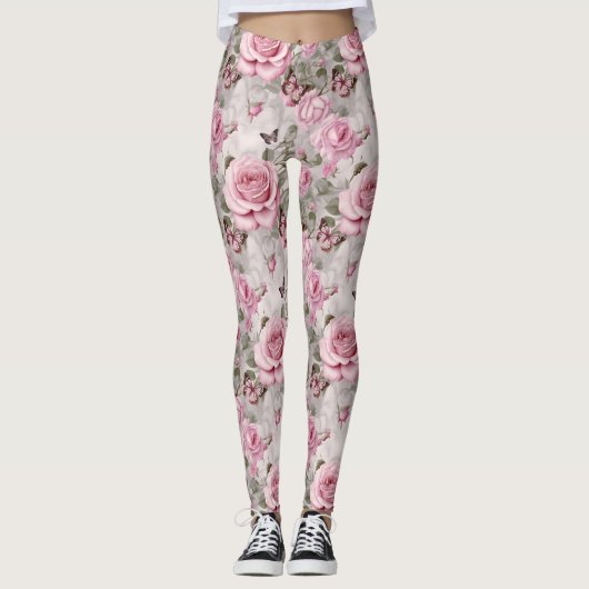 Rozen en vlinders Waterverf Leggings (Voorkant)