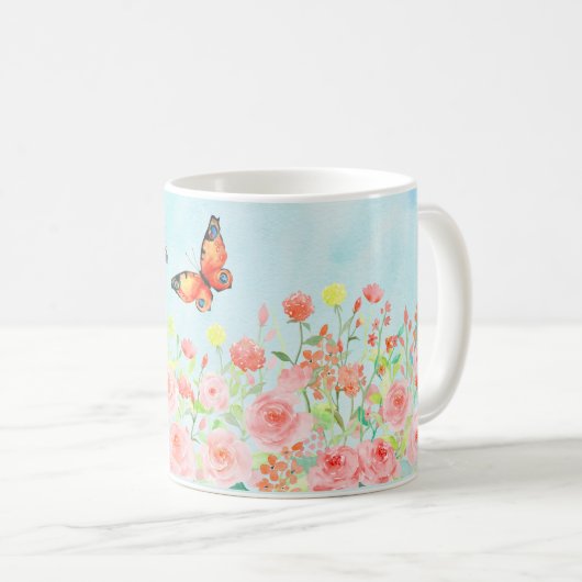 rozen en vlinders, waterverf, mok (Voorkant rechts)