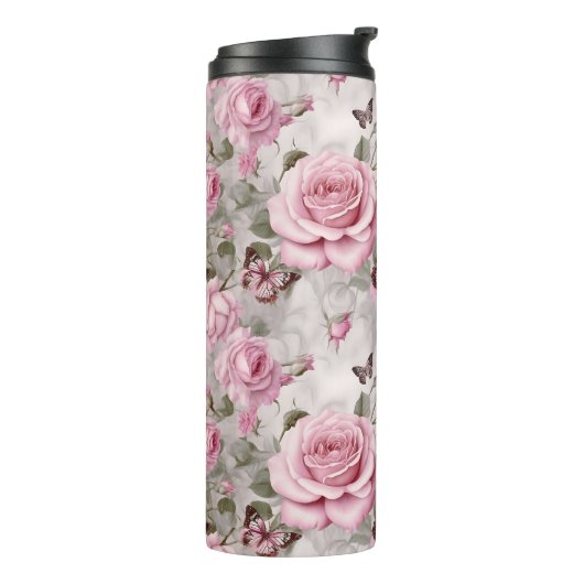 Rozen en vlinders Waterverf Thermosbeker (Gedraaid links)