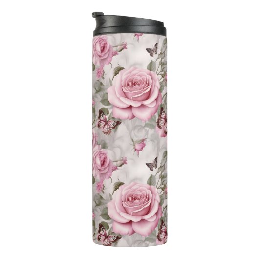 Rozen en vlinders Waterverf Thermosbeker (Geroteerd rechts)