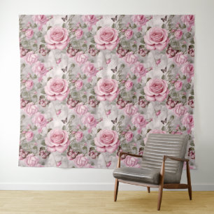 Rozen en vlinders Waterverf Wandkleed