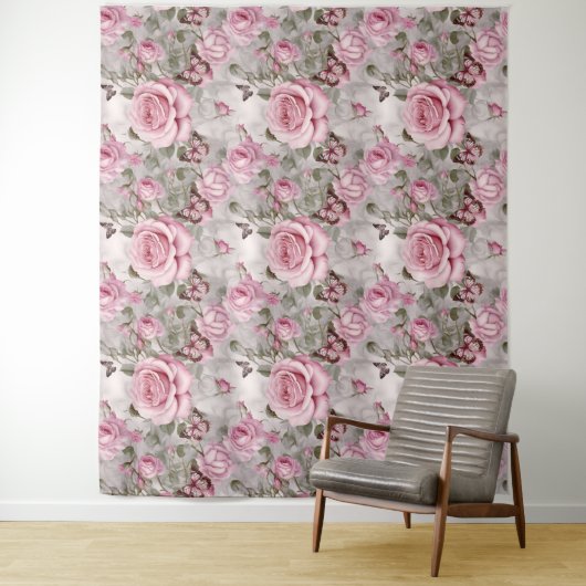 Rozen en vlinders Waterverf Wandkleed (In situ)