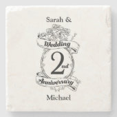 Rozen en wijnstokken Rantic 2e bruiloft Jubileum Stenen Onderzetter (Voorkant)