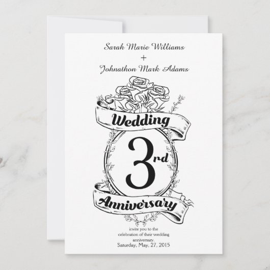 Rozen en wijnstokken Romantic 3rd Wedding Jubileum Kaart (Voorkant)