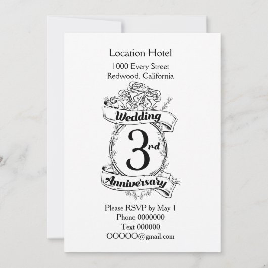 Rozen en wijnstokken Romantic 3rd Wedding Jubileum Kaart (Achterkant)