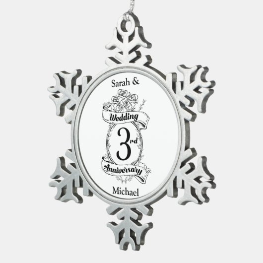 Rozen en wijnstokken Romantic 3rd Wedding Jubileum Tin Sneeuwvlok Ornament (Rechts)