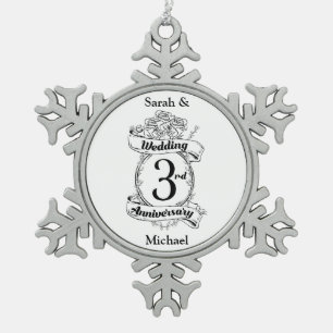 Rozen en wijnstokken Romantic 3rd Wedding Jubileum Tin Sneeuwvlok Ornament