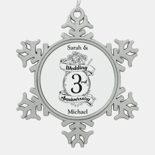 Rozen en wijnstokken Romantic 3rd Wedding Jubileum Tin Sneeuwvlok Ornament (Voorkant)