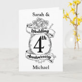 Rozen en wijnstokken Romantic 4e Jubileum Kaart (Gele Bloem)